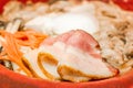 Japanese food. Udon noodles with bacon, sliced Ã¢â¬â¹Ã¢â¬â¹pork, egg Royalty Free Stock Photo